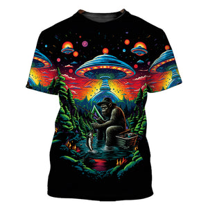 Bassquatch Bigfoot Fishing Forest All Over Print Shirt