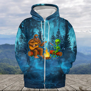 Bigfoot And Alien Making Memories One Campfire At A Time Christmas All Over Print Shirt