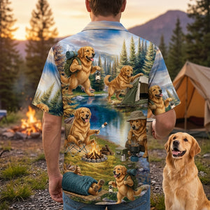 Golden Retriever Dog Funny Camping Hawaiian Shirt