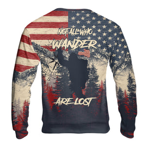 Vintage Patriotic Bigfoot Not All Who Wander All Over Print Shirt