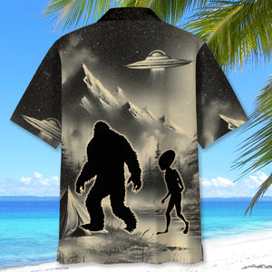 Mysterious Bigfoot and Alien At Campsite Hawaiian Shirt
