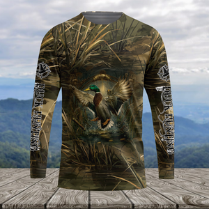 Mallard Duck Hunting Dark Camo All Over Print Shirt