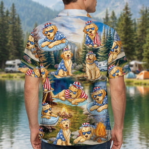America Funny Golden Retriever Camping Hawaiian Shirt