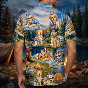 America Funny Golden Retriever Camping Hawaiian Shirt