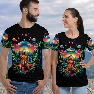 Bear Alien Night Drinking All Over Print Shirt