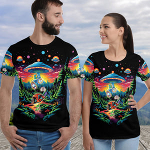 Alien UFO Abduction On Camping Site Night All Over Print Shirt