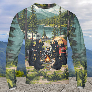 Friends, Fires, Fun Camping Crew Black Bear All Over Print Shirt