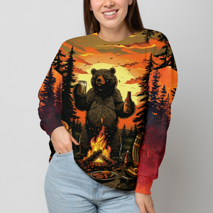 Funny Beer Bear Campfire All Over Print Shirt