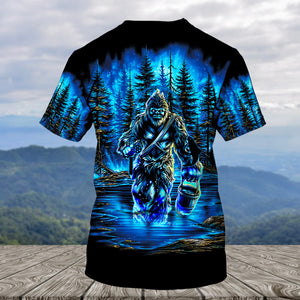 Bigfoot Fishing Blue Moon Light All Over Print Shirt
