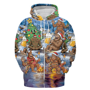Bigfoot Camping In Santa Costume All Over Print Shirt