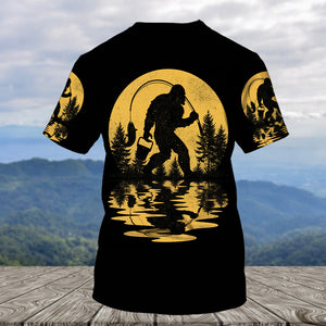 Bigfoot Fishing Forest Vintage All Over Print Shirt