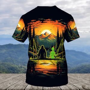 Bigfoot And Alien Fishing Night All Over Print Shirt