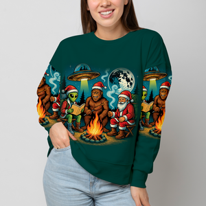Funny Bigfoot Alien And Santa Making Memories One Campfire At A Time All Over Print Shirt
