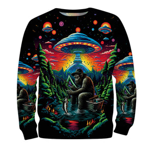 Bassquatch Bigfoot Fishing Forest All Over Print Shirt