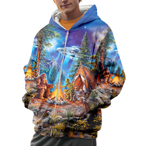Bigfoot Alien Camping Night All Over Print Shirt