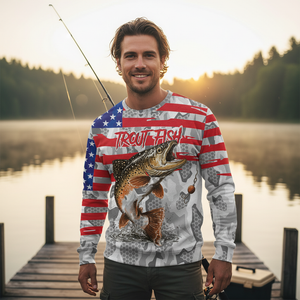 Camo American Flag Trout Fish Fishing All Over Print Shirt