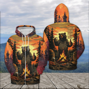 Funny Beer Bear Campfire All Over Print Shirt