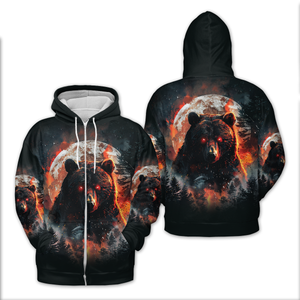 Fire Bear Adventure Dark Night Forest All Over Print Shirt