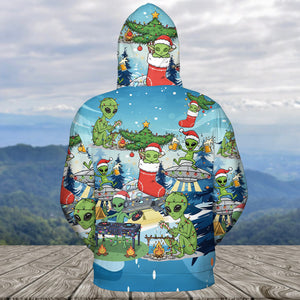 Alien Camping In Santa Custume All Over Print Shirt