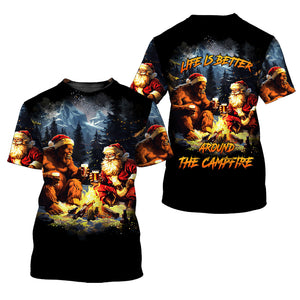 Funny Bigfoot & Santa Life Is Better Around The Campfire All Over Print Shirt