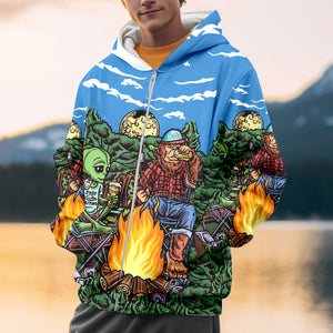 Alien Bigfoot Camping All Over Print Shirt