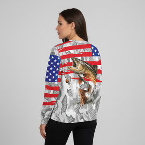 Camo American Flag Trout Fish Fishing All Over Print Shirt