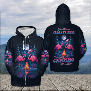 Crazy Friends Camping Memories Flamingo Christmas All Over Print Shirt