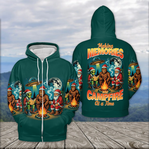 Funny Bigfoot Alien And Santa Making Memories One Campfire At A Time All Over Print Shirt