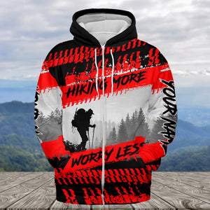 Custom Name Hiking More Worry Less Black Red All Over Print Shirt