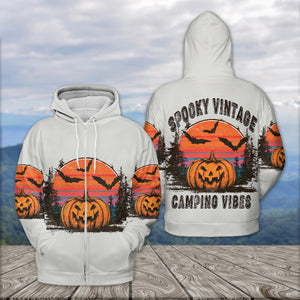 Retro Spooky Vintage Camping Vibes Halloween All Over Print Shirt