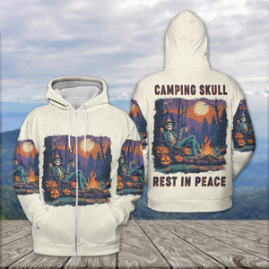 Chilling Skeleton by the Campfire Vintage Halloween All Over Print Shirt