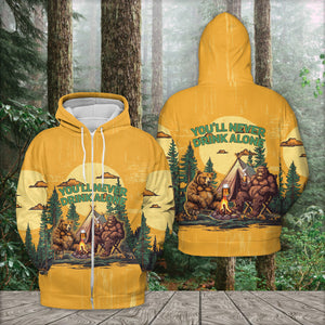 Bigfoot and Bear You'll Never Drink Alone All Over Print Shirt