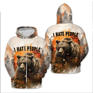 Bear Forest I Hate People All Over Print Shirt