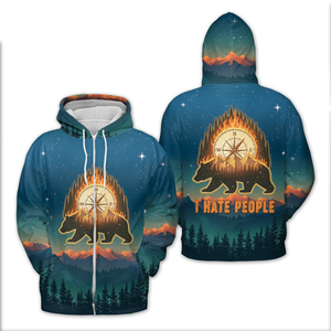 Bear Camp I Hate People Mountain Night Forest All Over Print Shirt