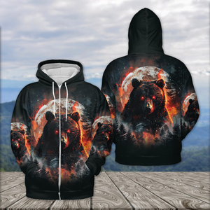 Fire Bear Adventure Dark Night Forest All Over Print Shirt