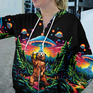 Bear Alien Night Drinking All Over Print Shirt