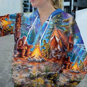 Bigfoot Alien Camping Night All Over Print Shirt