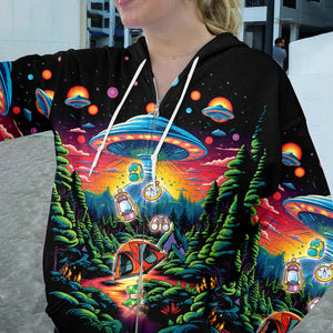 Alien UFO Abduction On Camping Site Night All Over Print Shirt
