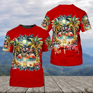 Christmas Deck The Palms Flamingo All Over Print Shirt
