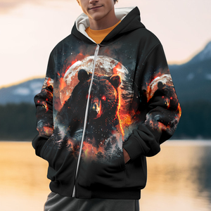 Fire Bear Adventure Dark Night Forest All Over Print Shirt
