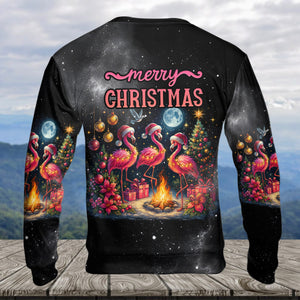 Merry Christmas Flamingo Camping All Over Print Shirt