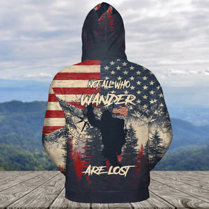 Vintage Patriotic Bigfoot Not All Who Wander All Over Print Shirt