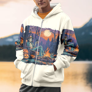 Chilling Skeleton by the Campfire Vintage Halloween All Over Print Shirt