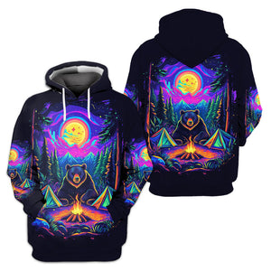 Camping Night With Bear All Over Print Shirt