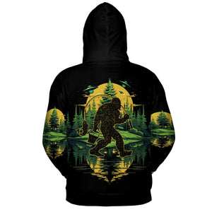 Bigfoot Fishing Green Alien Forest All Over Print Shirt