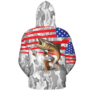 Camo American Flag Trout Fish Fishing All Over Print Shirt