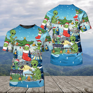 Alien Camping In Santa Custume All Over Print Shirt