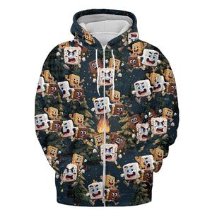 Chocolate and Cracker Chasing Marshmallow Camping All Over Print Shirt