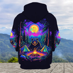 Camping Night With Bear All Over Print Shirt