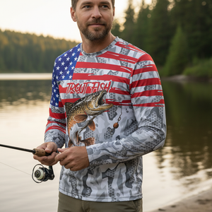 Camo American Flag Trout Fish Fishing All Over Print Shirt
